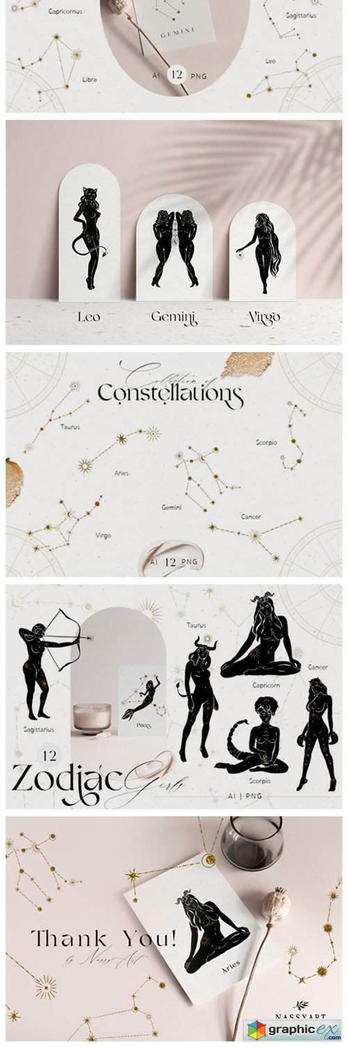  Zodiac Celestial Constellations Set 