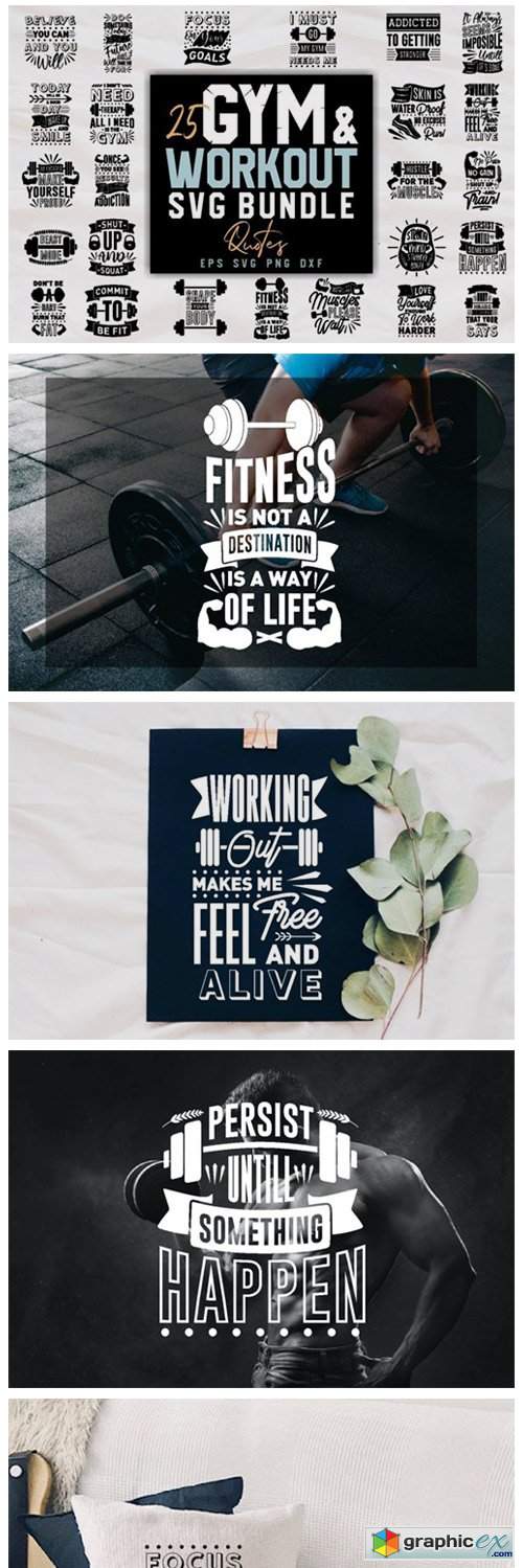  Gym and Workout SVG Bundle Quotes 