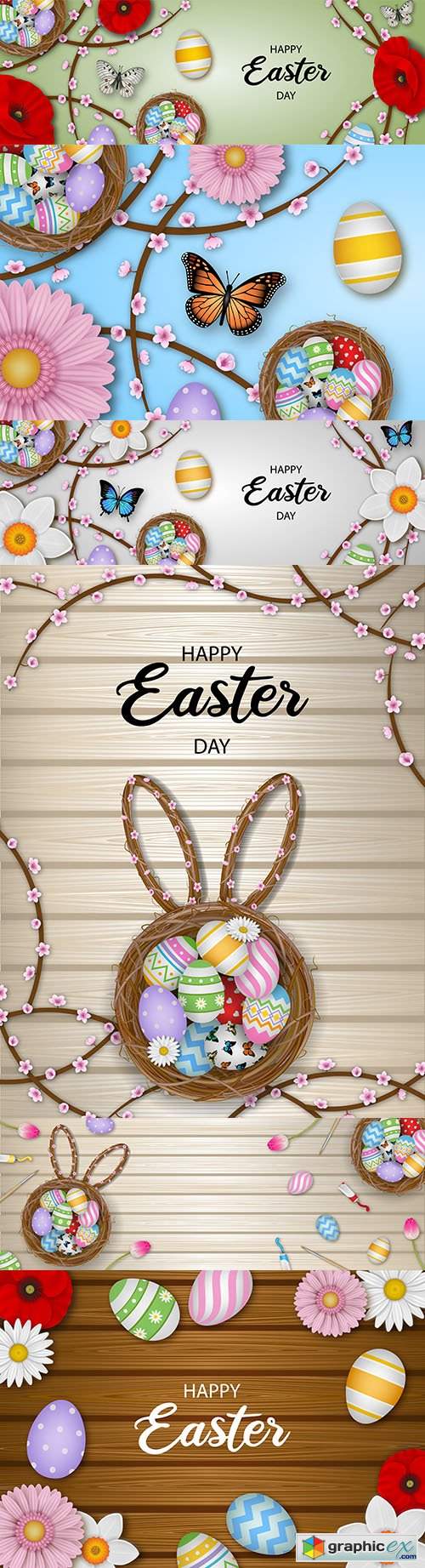  Happy Easter background and design banner with colorful eggs 3 