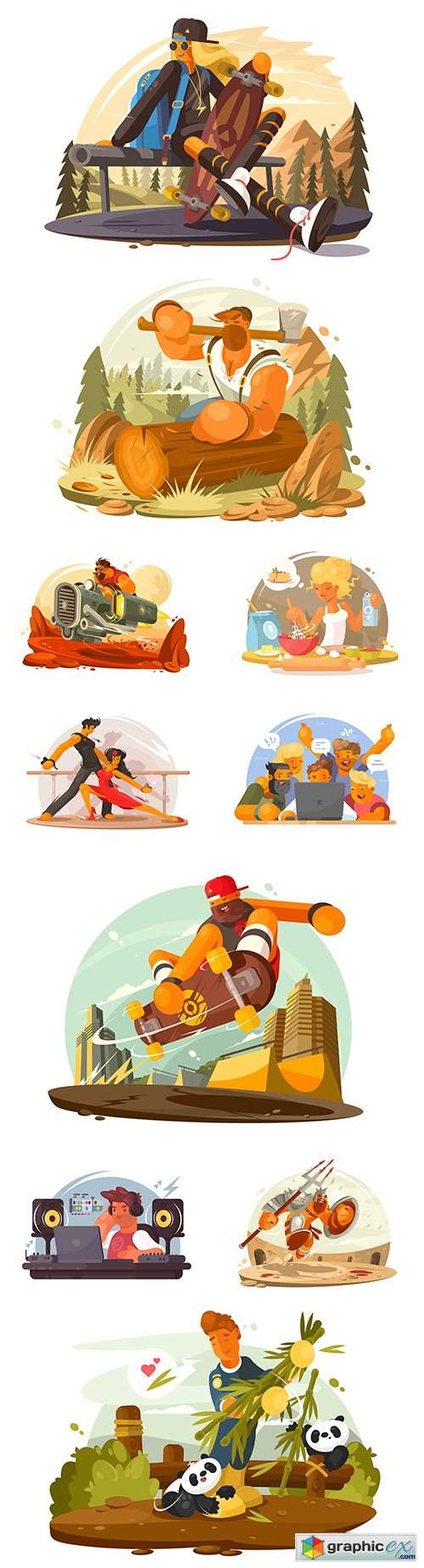  Different people at work and leisure modern design illustration 2 