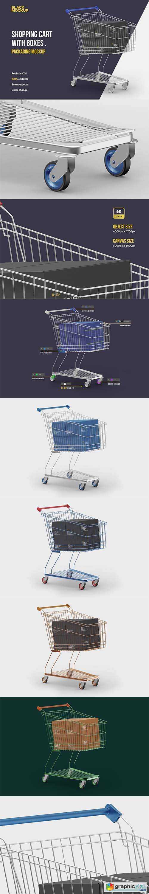 Shopping Cart With Boxes Mockup 