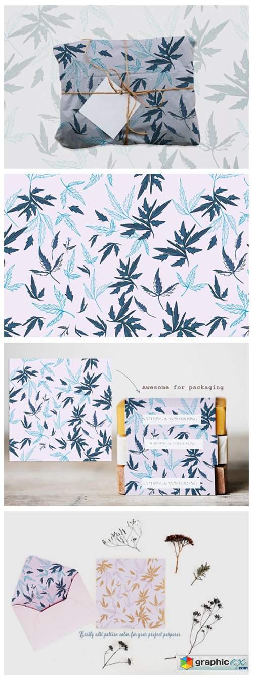  Floral Rustic Vector Pattern with Leaves 