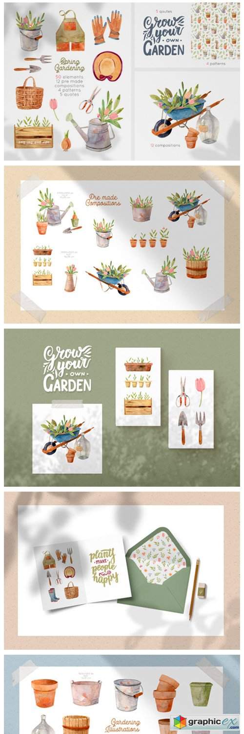  Gardening Tools Watercolor Collection 