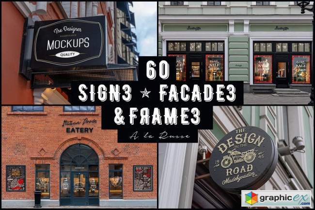 60 Signs, Facades and Frames mockups 