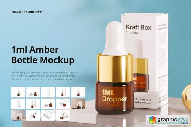 1ml Amber Dropper Bottle Mockup