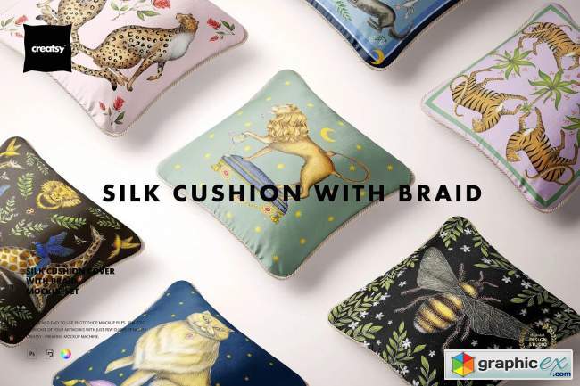 Silk Cushion with Braid Mockup Set 
