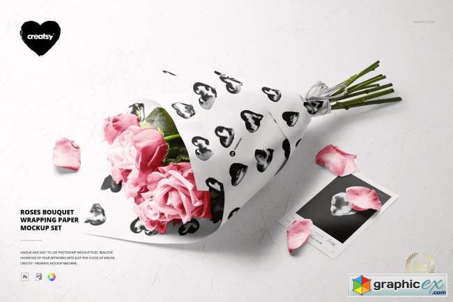 Roses Bouquet Wrapping Paper Mockup