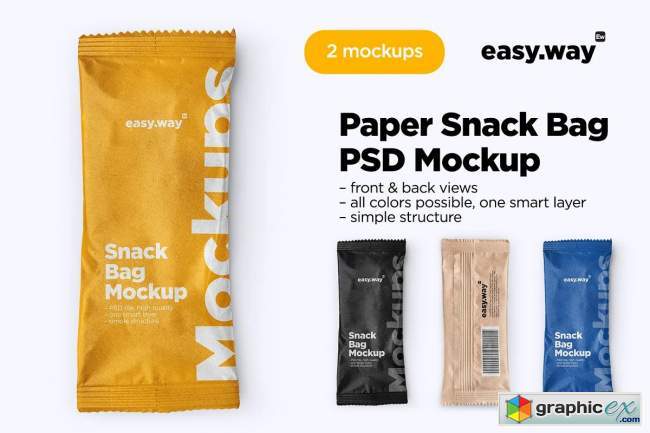 Kraft Paper Snack Bag PSD Mockup 