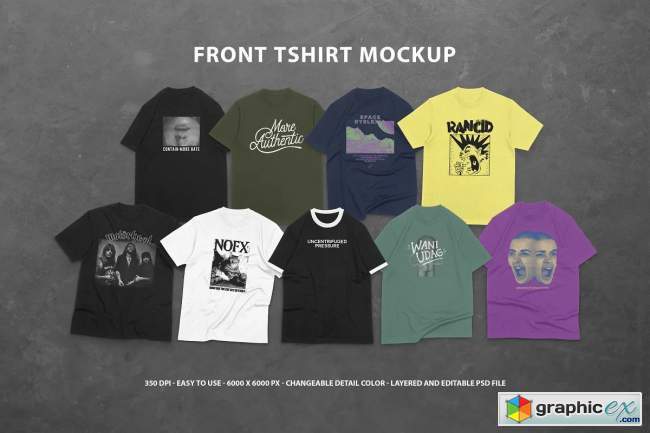 9 Realistic Front T-shirt Mockup