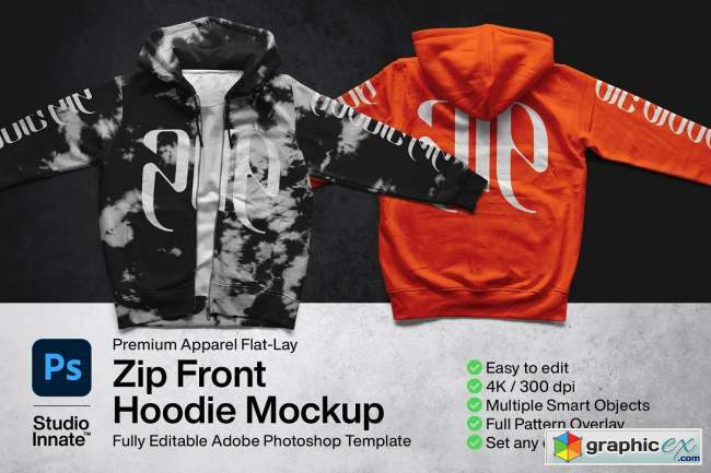  Zip Front Hoodie Mockup 
