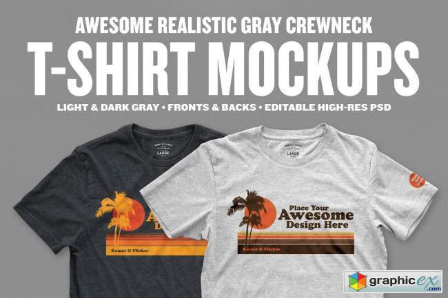 Realistic Blank Gray T-shirt Mockups