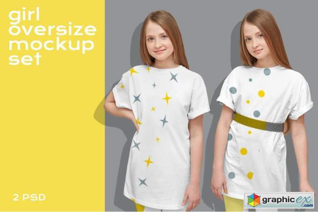 Oversize girl t-shirt mockup 