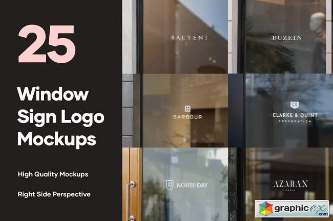 25 Window Signs Logo Mockups - V2 