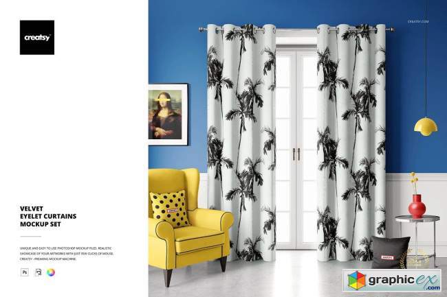 Velvet Eyelet Curtains Mockup Set 