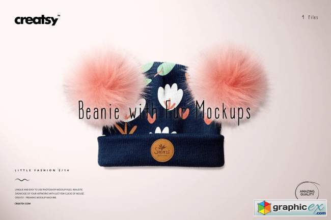 Beanie with Fur Pompons Mockup Set