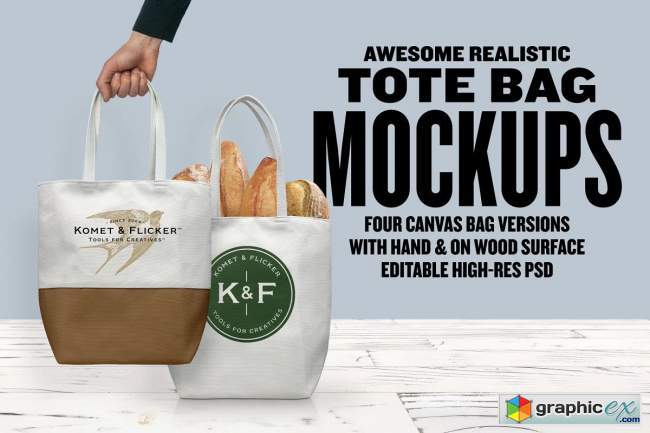 Realistic Canvas Tote Bag Mockups 