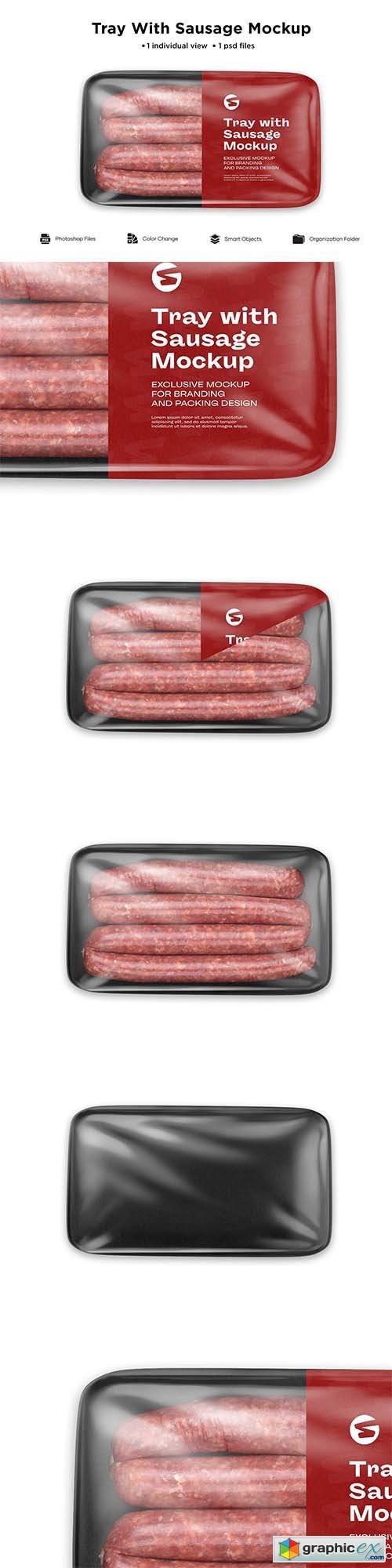 Plastic Tray With Sausage Mockup 