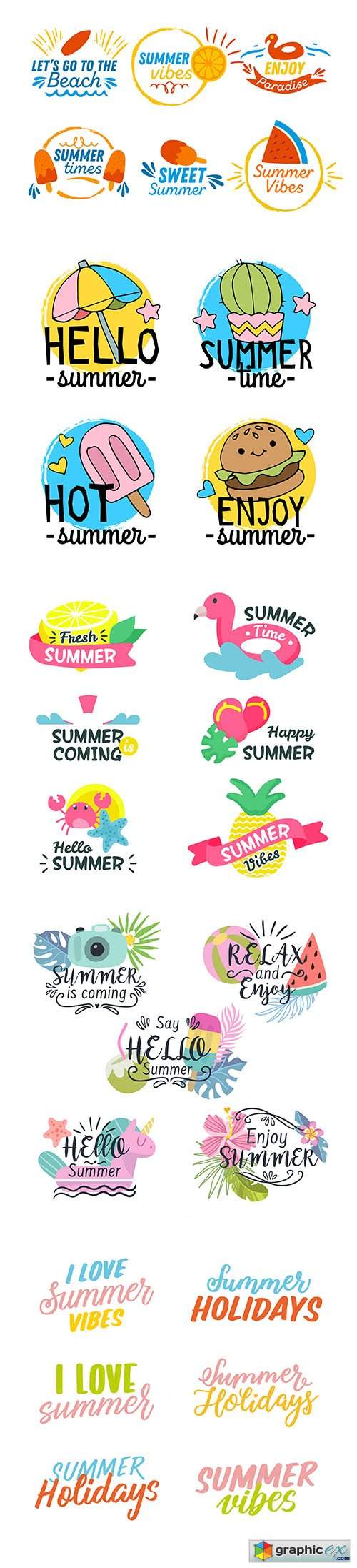  Colorful hand-drawn summer badge collection Vol2 