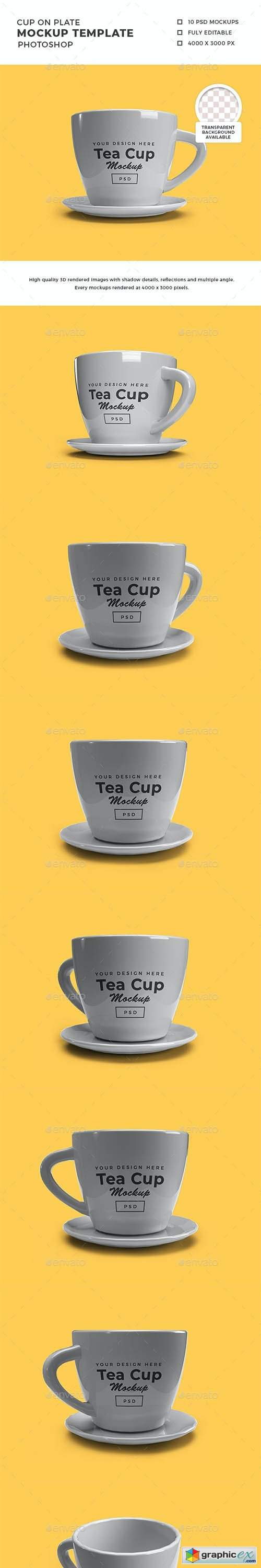 Tea Cup on Plate 3D Mockup Template 