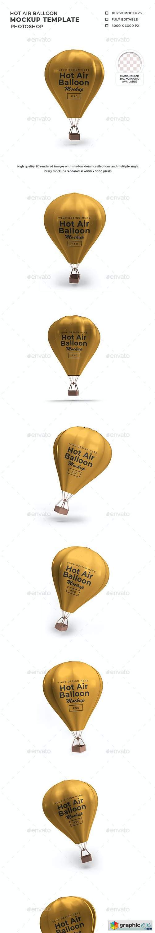Hot Air Balloon 3D Mockup Template 
