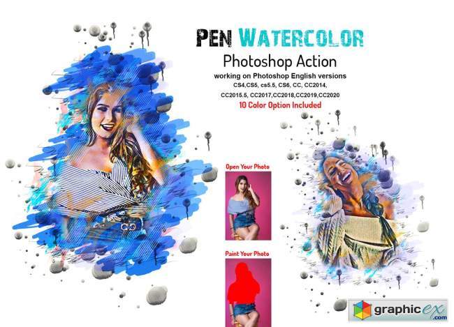 Pen Watercolor Photoshop Action 