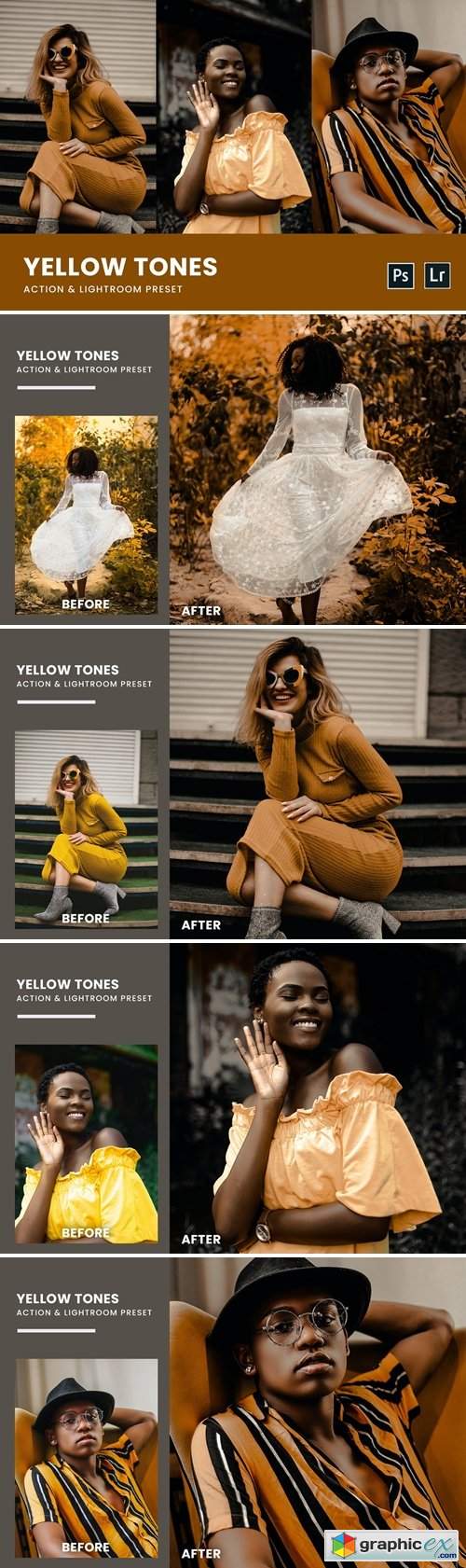  Yellow Tones Photoshop Action & Lightrom Presets 