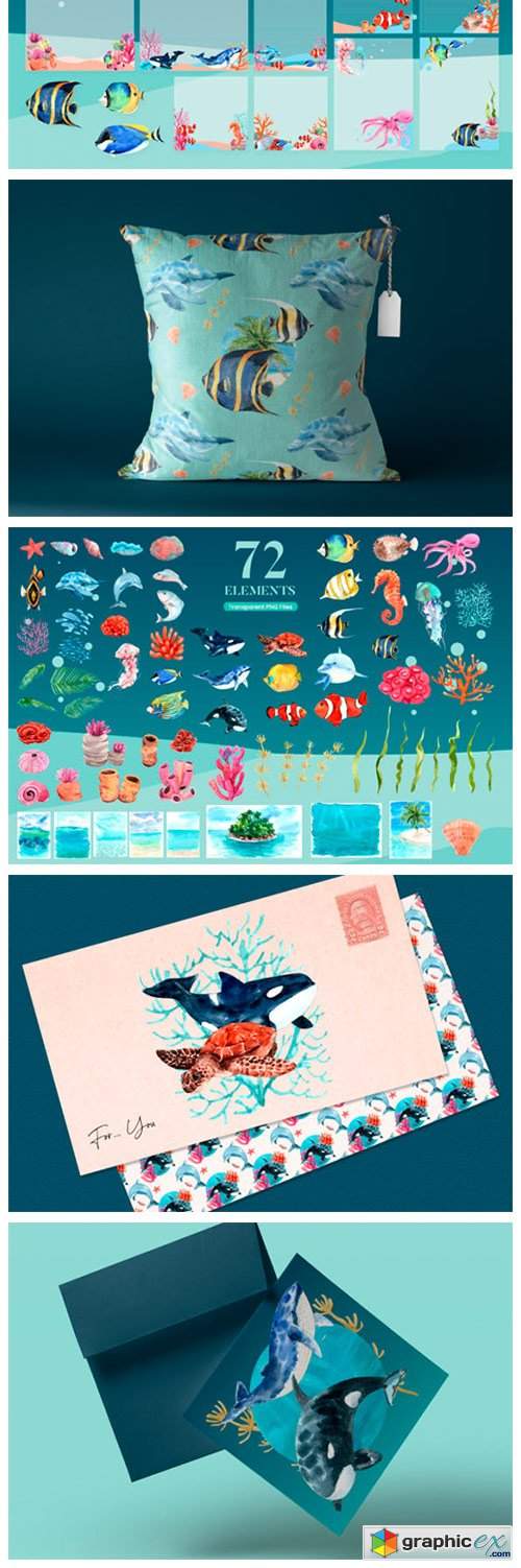  Unseen Oceans & Sealife Watercolor Set 
