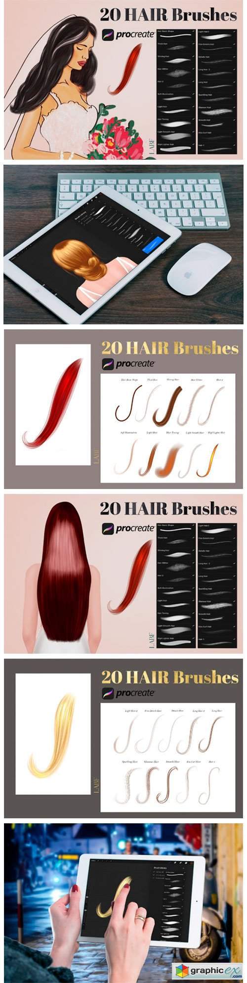 20 Hair Brushes for Procreate
