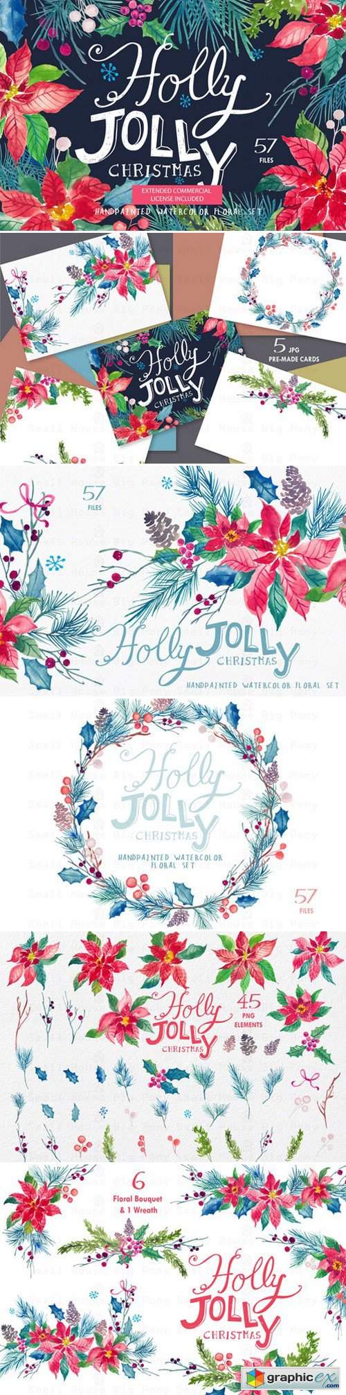 Holly Jolly - Watercolor Floral Set 