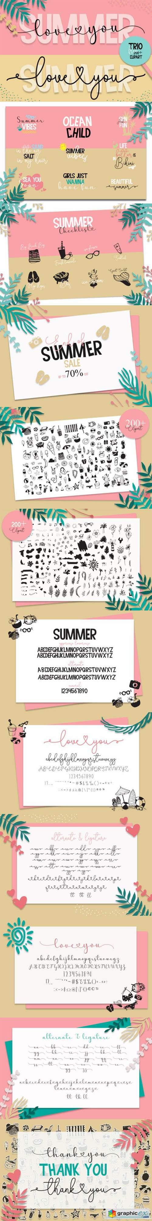  Summer Love You - Playful Duo Font [3-Weights] + Clipart Bonus 