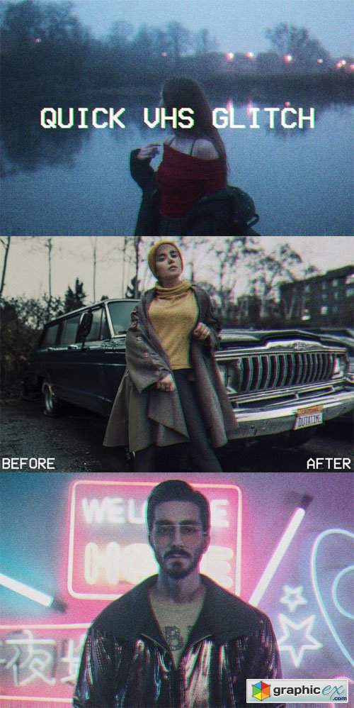  Quick VHS Glitch Effect - Photoshop Actions 