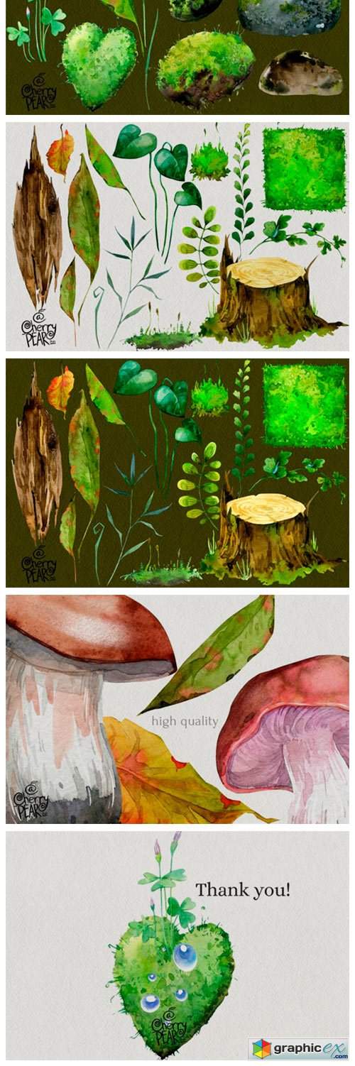  Watercolor Cliparts of Mushrooms 