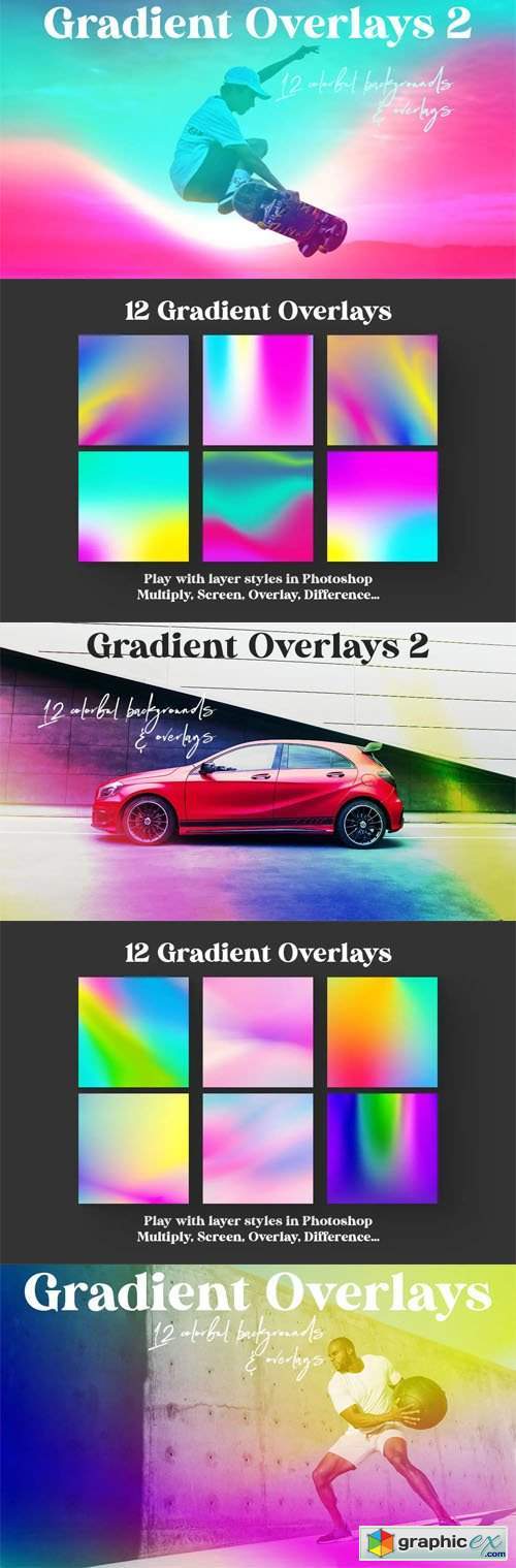 12 Color Gradient Overlays Vol.2