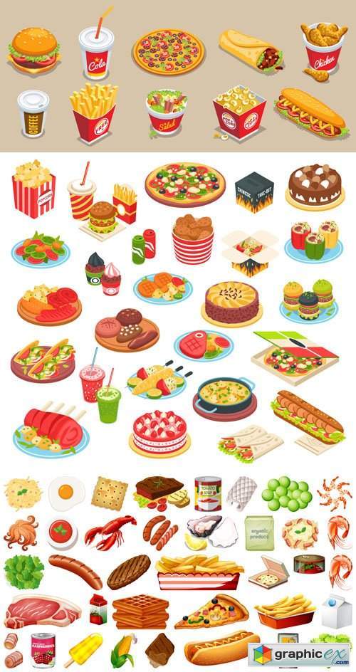 Isometric Food Elements Vector Collection
