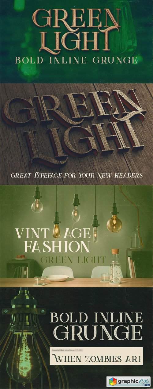  Green Light - Bold Inline Grunge Serif Font 