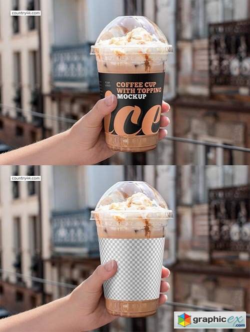 Iced Coffee Cup with Topping Mockup