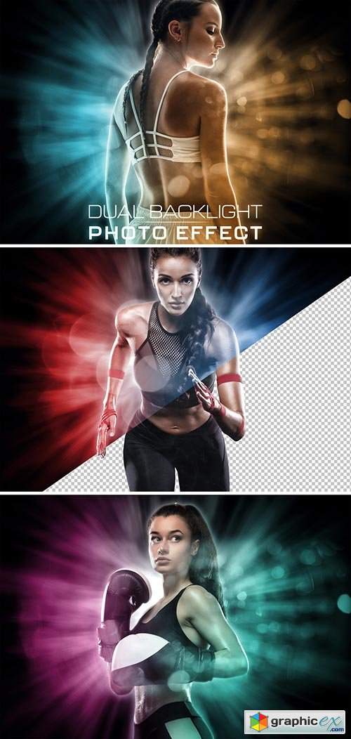  Dual Backlight Photo Effect Mockup with Two Glowing Color 