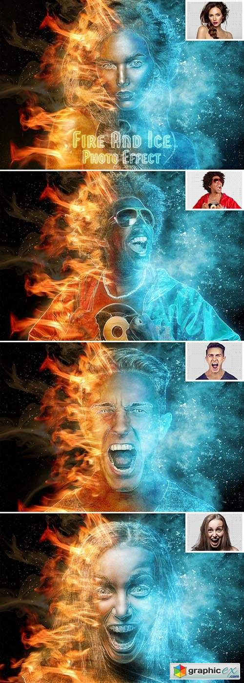  Burning Fire and Frozen Ice Photo Effect Mockup 