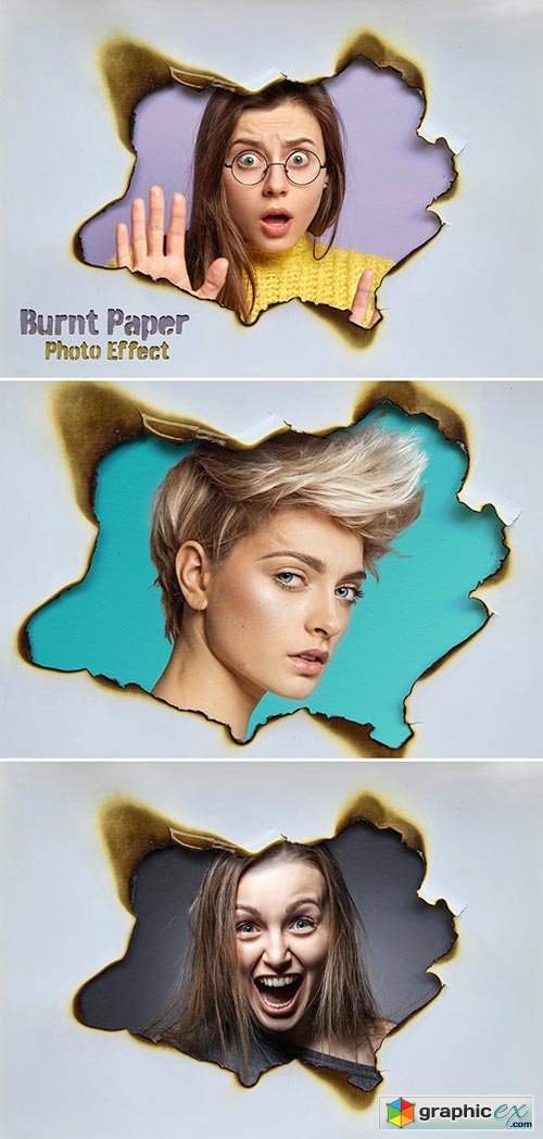 Hole in Burnt Paper Sheet Photo Effect Mockup