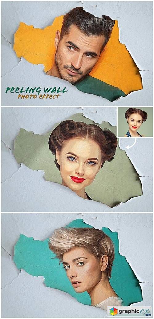  Peeling Paint Photo Effect on Wall Mockup 