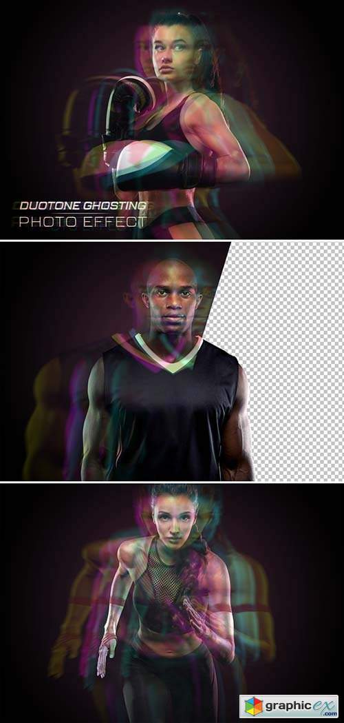  Duotone Ghosting Glith Photo Effect Mockup 