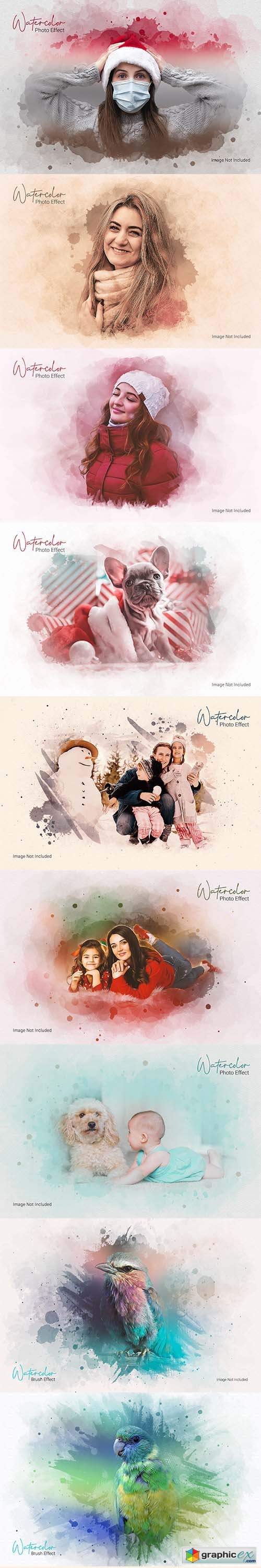  Watercolor oil paint photo effect template 