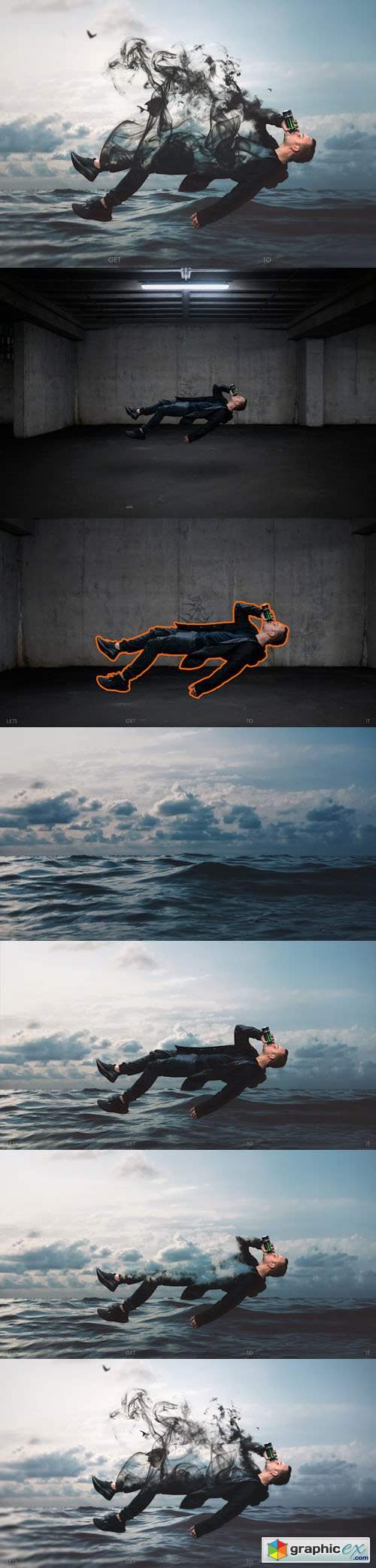  Floating Man With Smoke Over The Sea - Awesome Photoshop Manipulation + Tutorial 