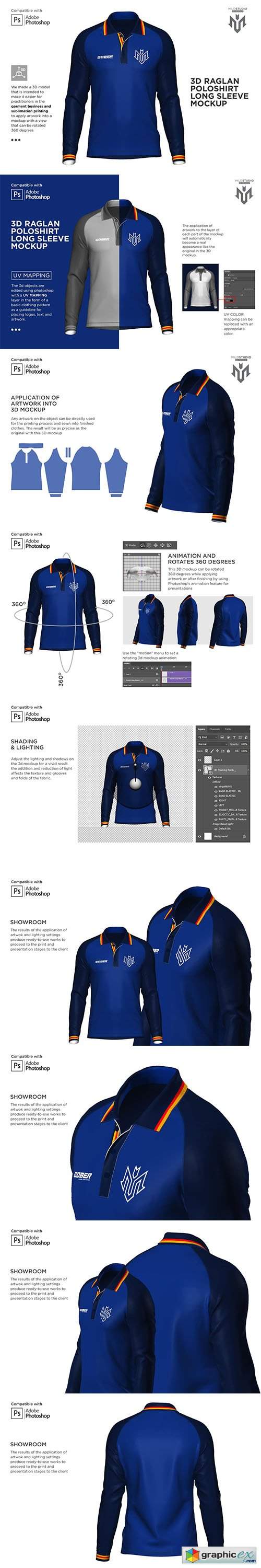 3D Raglan Polo shirt Mockup 