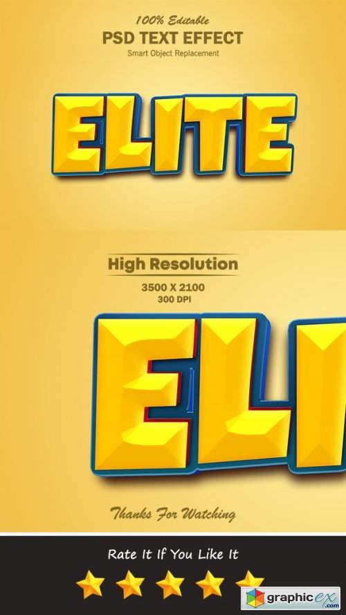  Elite Yellow Color 3D Editable PSD Text Effect 