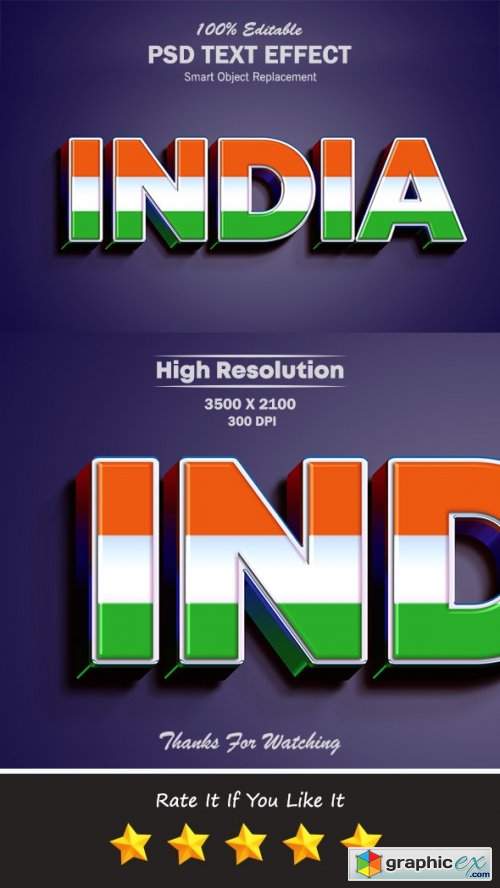 3D India Flag Color PSD Text Effect 