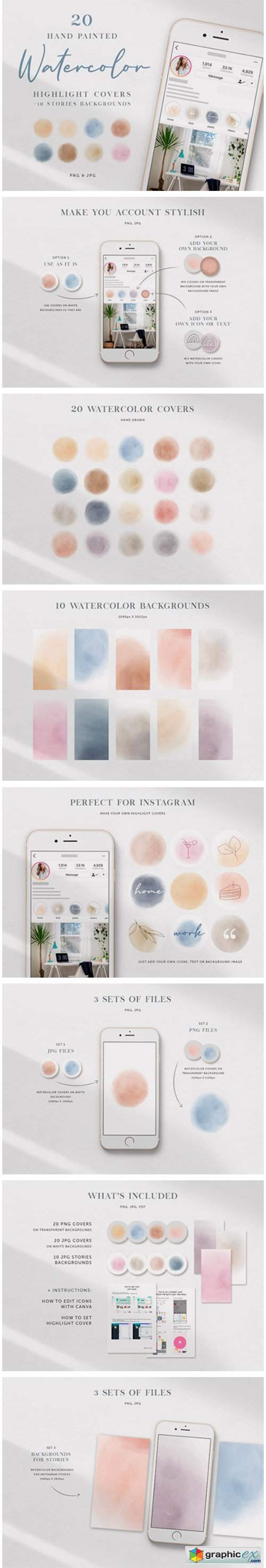  Watercolor Instagram Highlight Icons 