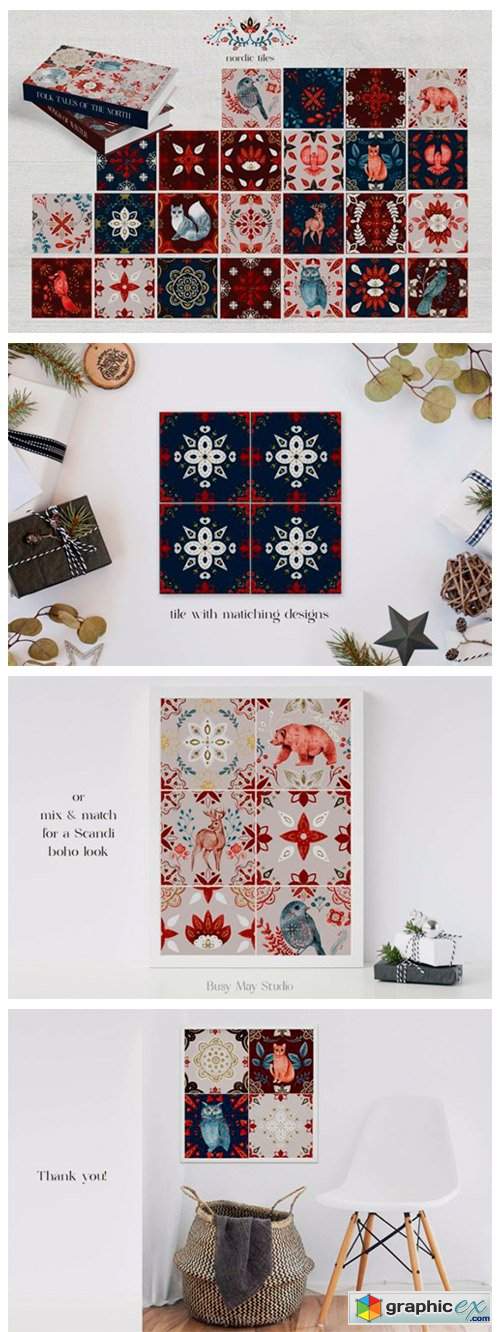  Christmas Nordic Tiles Folk Nordic Art 