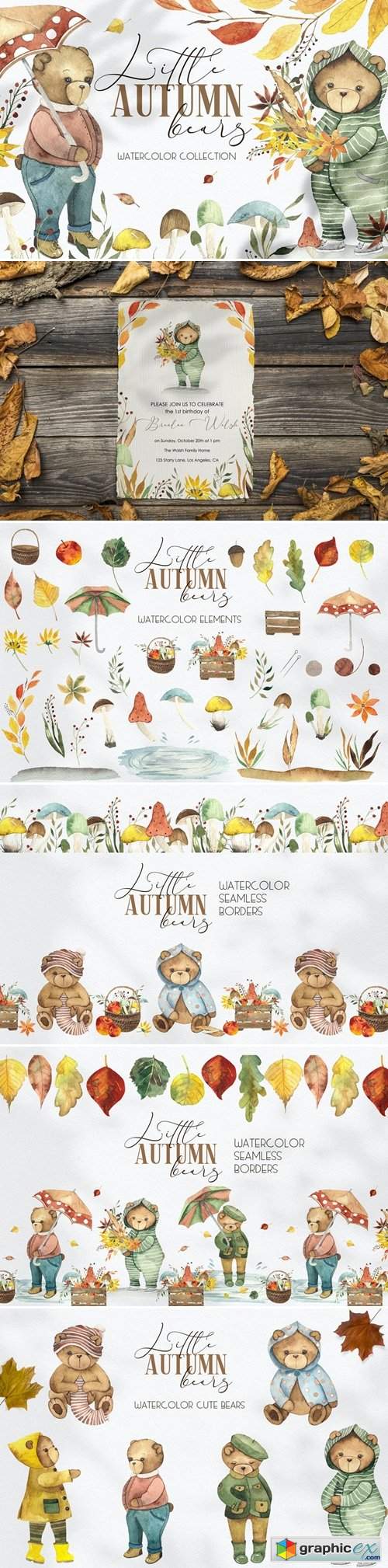  Little Autumn Bears. Watercolor 
