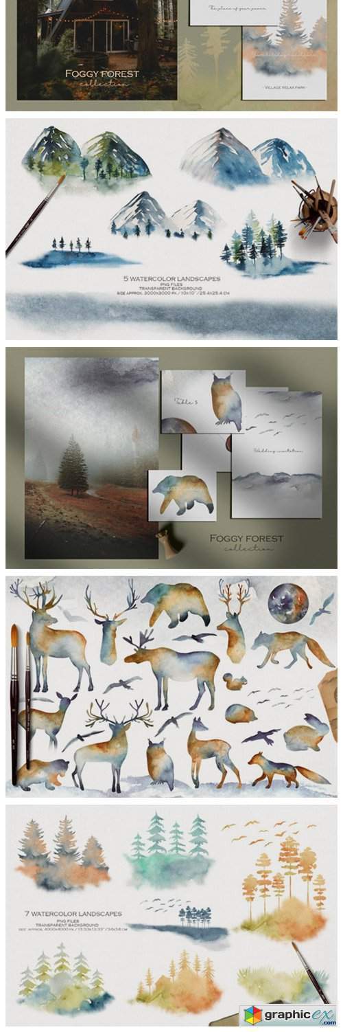 Foggy Forest Watercolor Collection